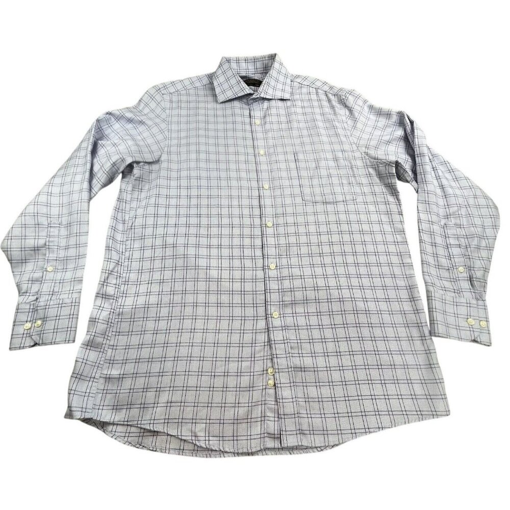 Donald J. Trump Dress Shirt Men 16 34/35 Blue Check Classic Fit Non Iron Button